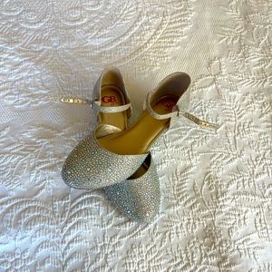 GB Girls 2 Piece Shimmer-Girl Embellished Hotfix Wedges